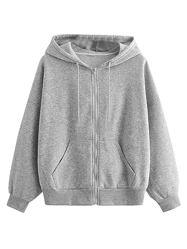 COZYEASE Women's Solid Full Zip Up Drawstring Hoodies Long Sleeve
